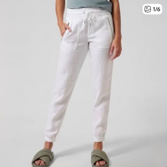 Athleta Cabo Linen Jogger Pant White 12 FLAW - Picture 1 of 12